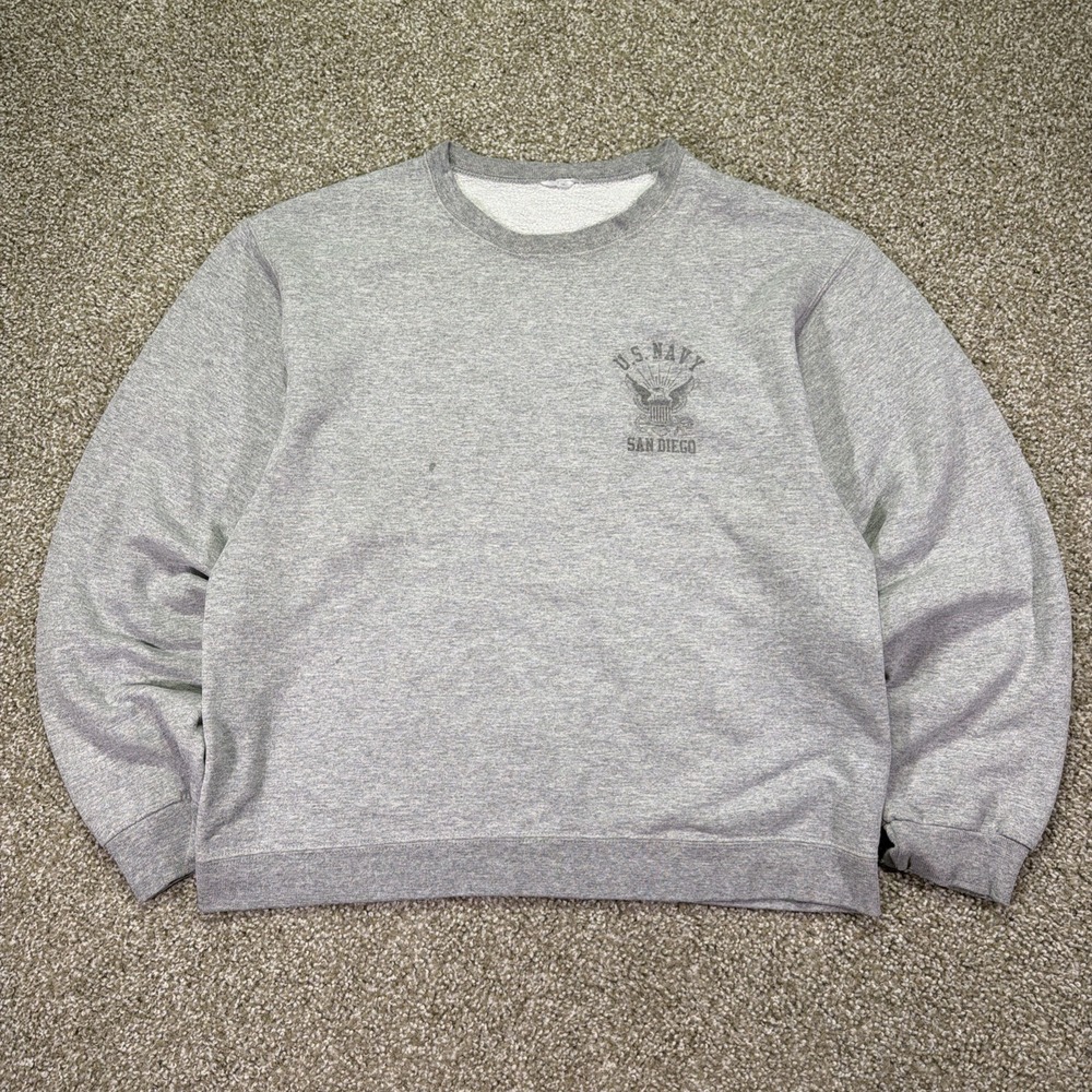 Vintage 80s Us Navy San Diego Sweatshirt Size Large Gray Essential Loose Fit